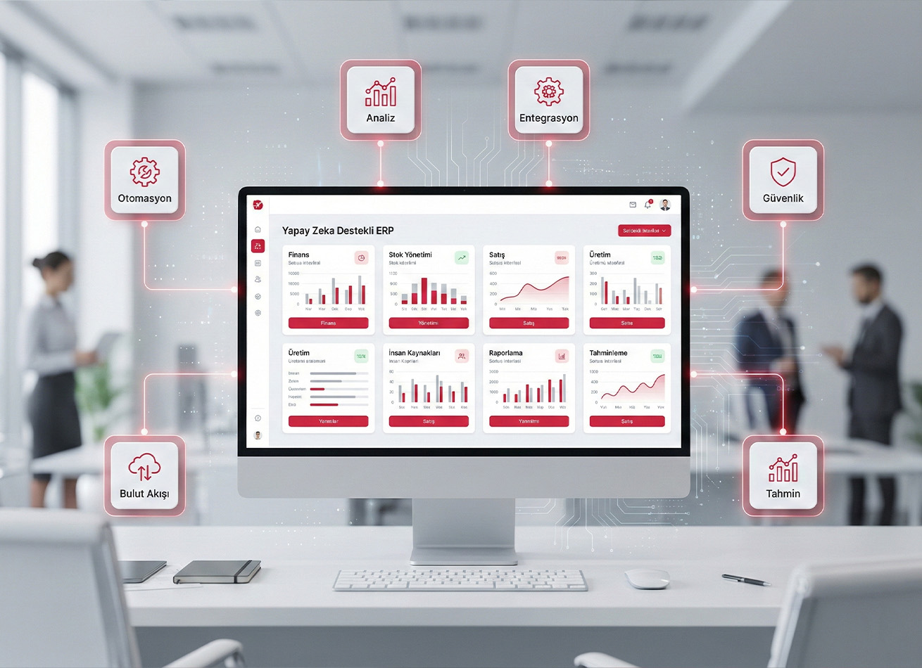 Computer screen displaying ERP dashboard.